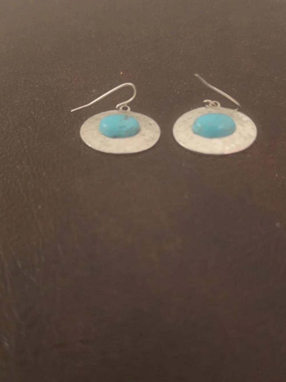 Artisan sterling silver turquoise circle dangle earrings